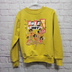 Soleboy Retro Graphic Sweatshirt Size M Crewneck Mustard Yellow Streetwear *FLAW